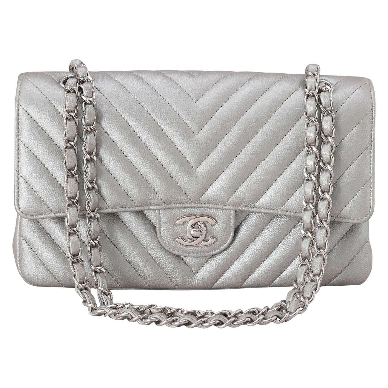 CHANEL(USED)샤넬 캐비어 쉐브론 클래식 미듐 플랩백