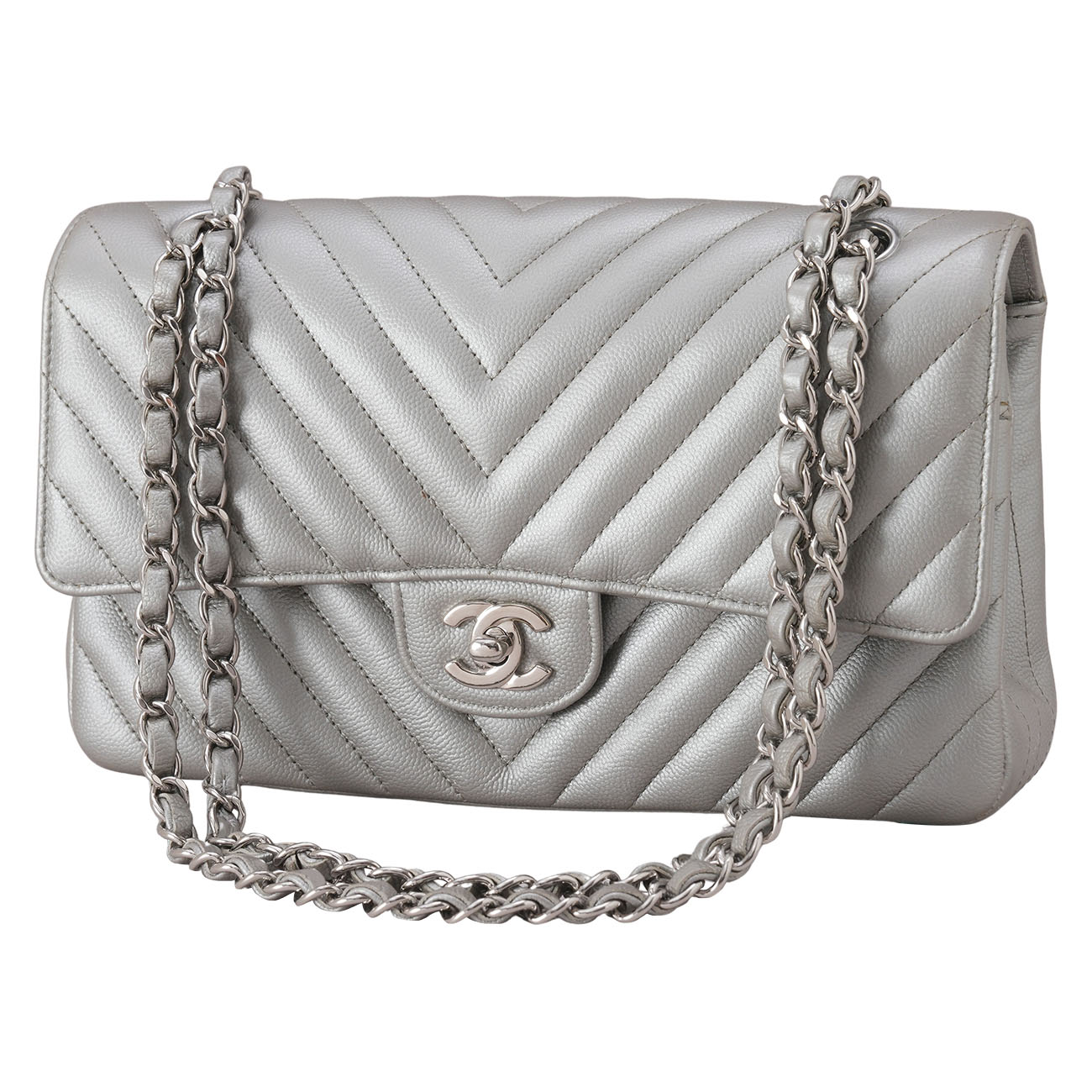 CHANEL(USED)샤넬 캐비어 쉐브론 클래식 미듐 플랩백