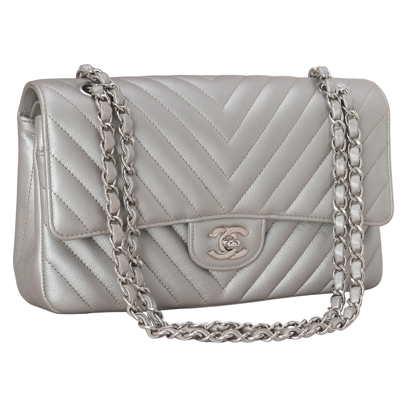 CHANEL(USED)샤넬 캐비어 쉐브론 클래식 미듐 플랩백