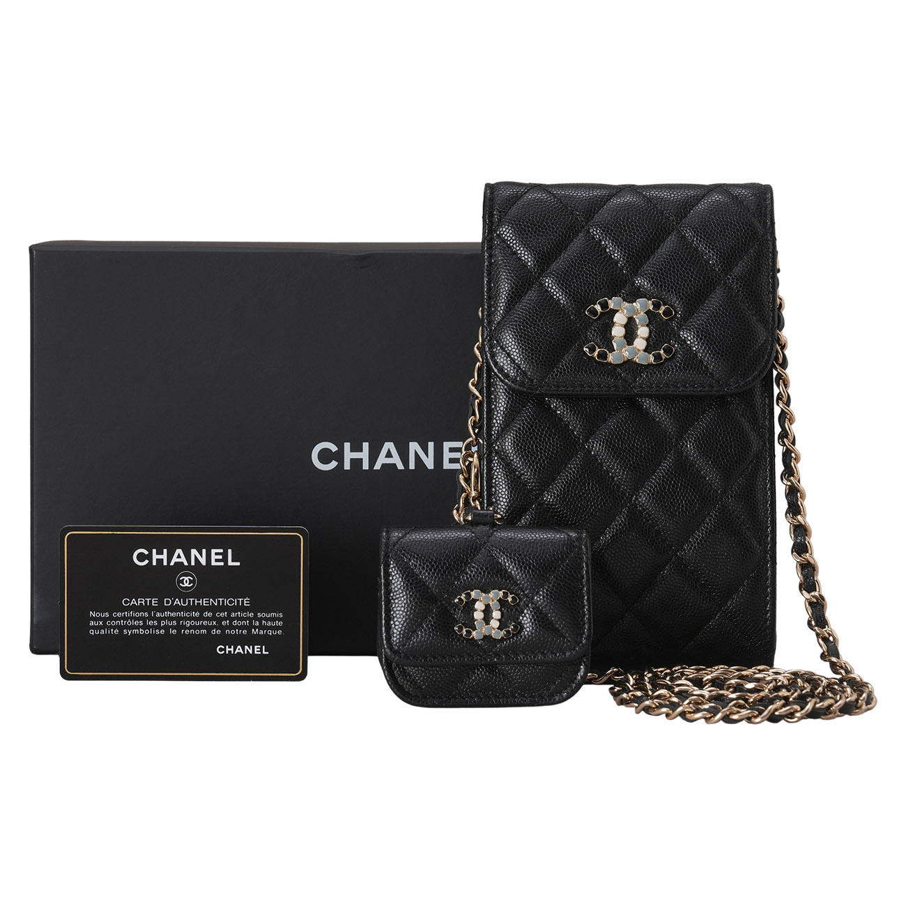 CHANEL(USED) 샤넬 AP2033 시즌 캐비어 참 폰홀더백