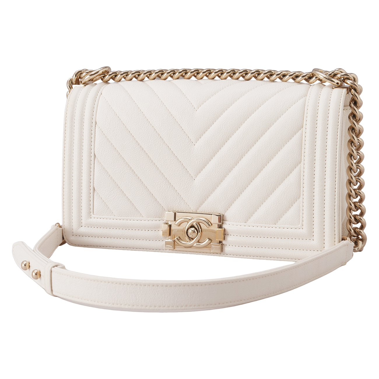 CHANEL(USED)샤넬 A67086 캐비어 쉐브론 보이백 미듐