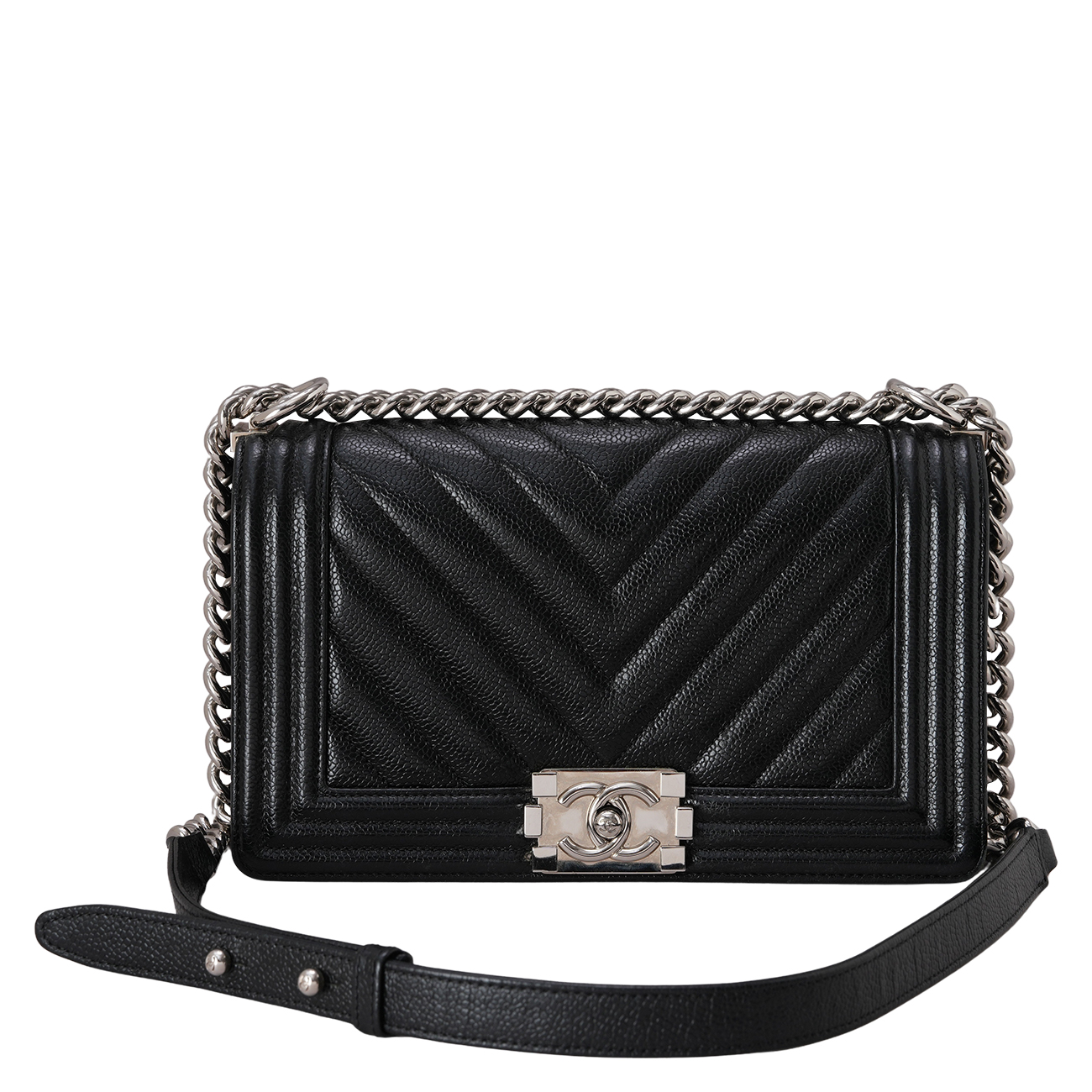 CHANEL(USED)샤넬 A67086 캐비어 쉐브론 보이백 미듐