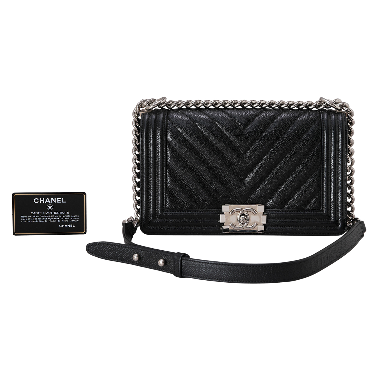 CHANEL(USED)샤넬 A67086 캐비어 쉐브론 보이백 미듐