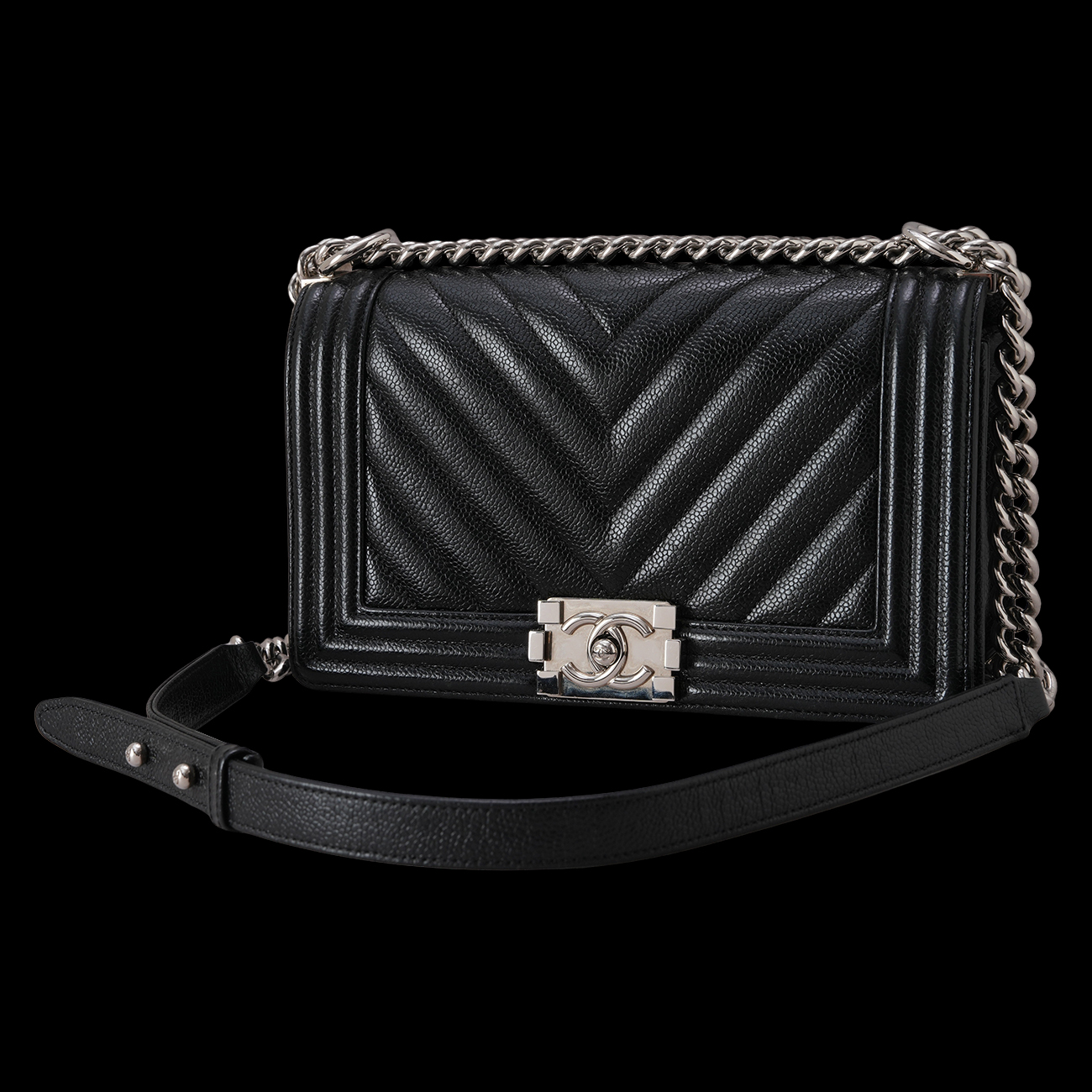 CHANEL(USED)샤넬 A67086 캐비어 쉐브론 보이백 미듐