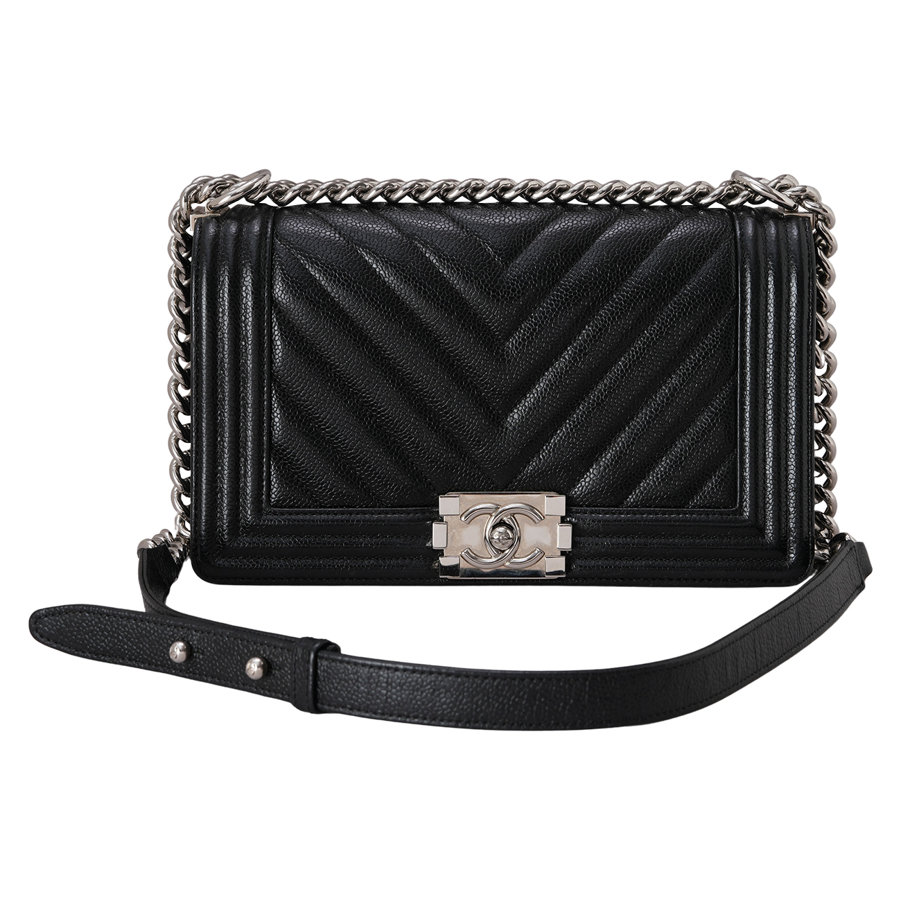 CHANEL(USED)샤넬 A67086 캐비어 쉐브론 보이백 미듐