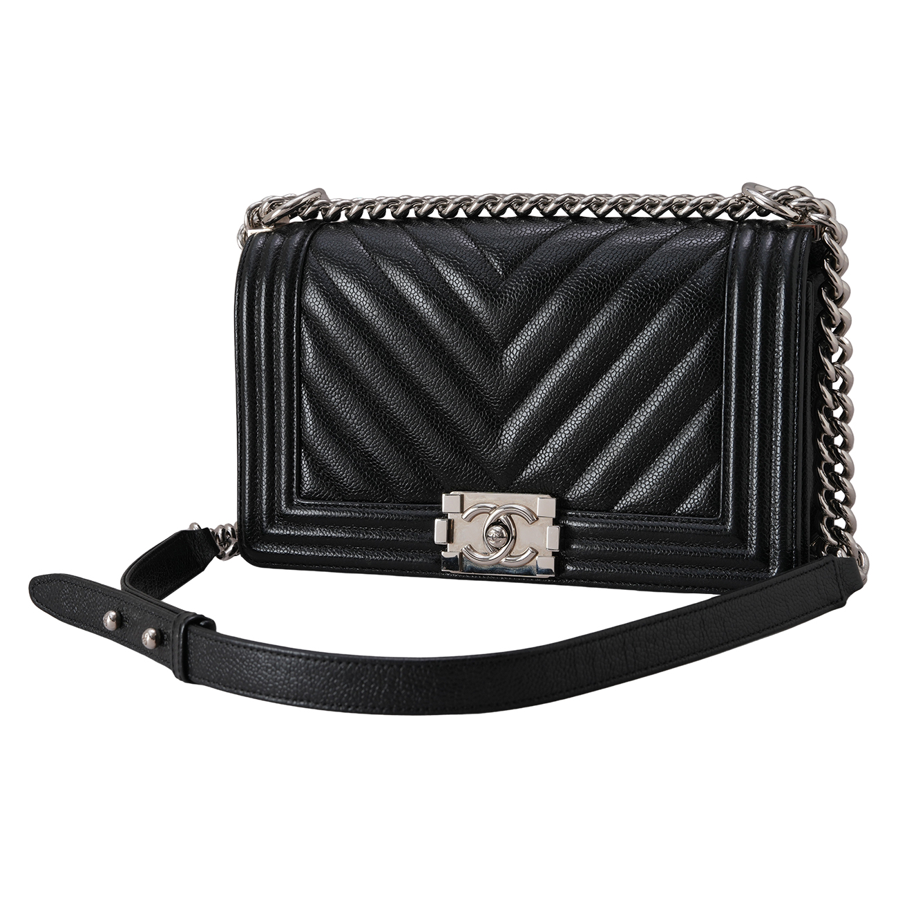CHANEL(USED)샤넬 A67086 캐비어 쉐브론 보이백 미듐