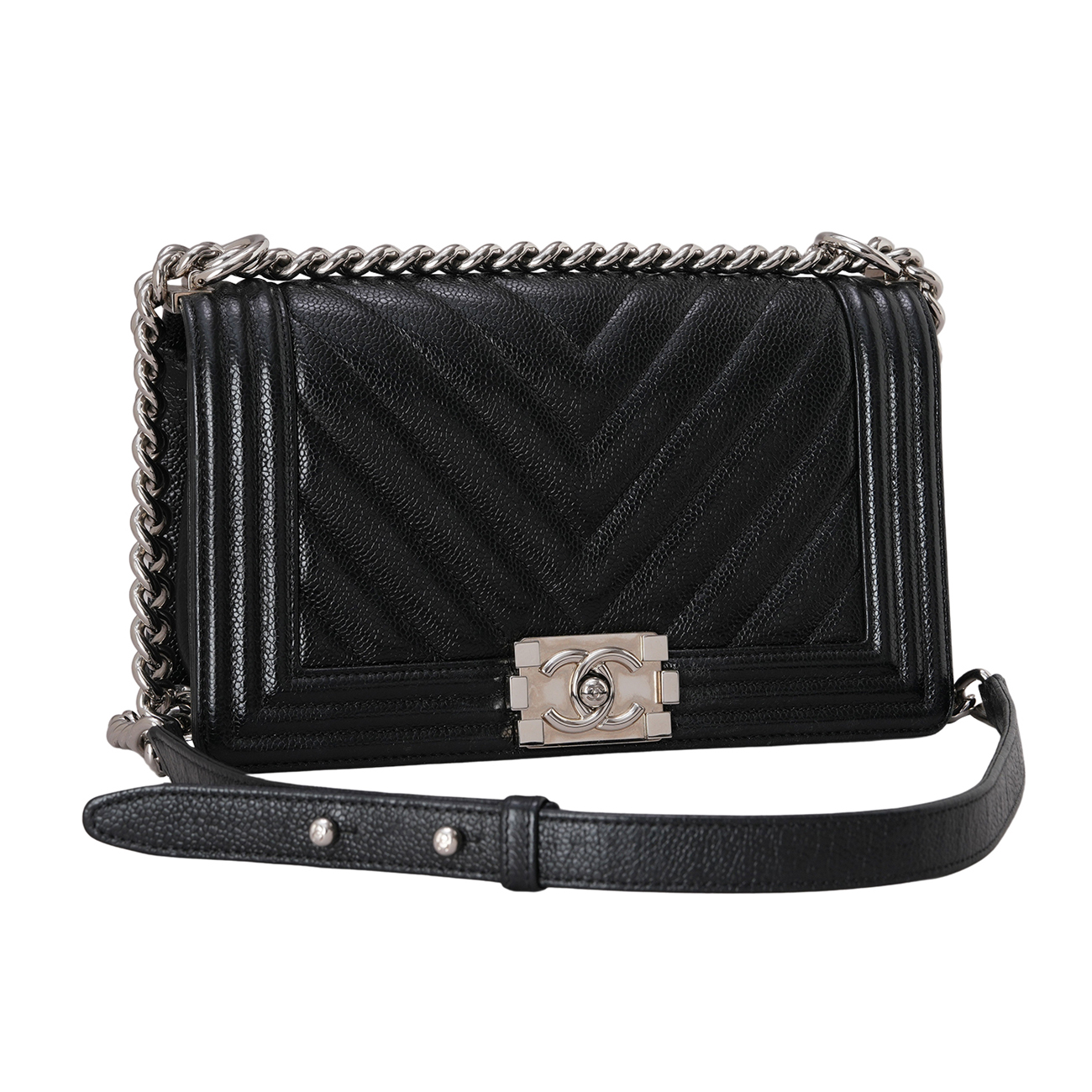 CHANEL(USED)샤넬 A67086 캐비어 쉐브론 보이백 미듐