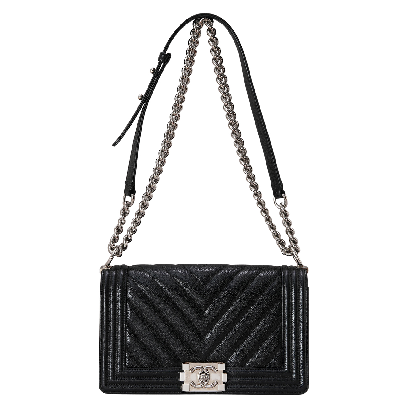 CHANEL(USED)샤넬 A67086 캐비어 쉐브론 보이백 미듐