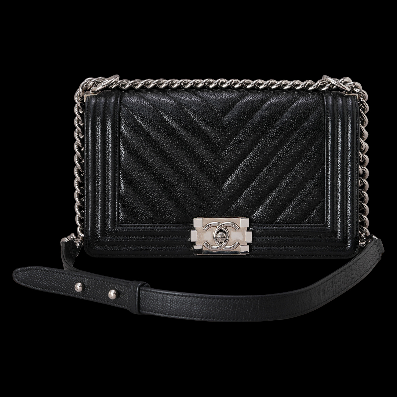 CHANEL(USED)샤넬 A67086 캐비어 쉐브론 보이백 미듐
