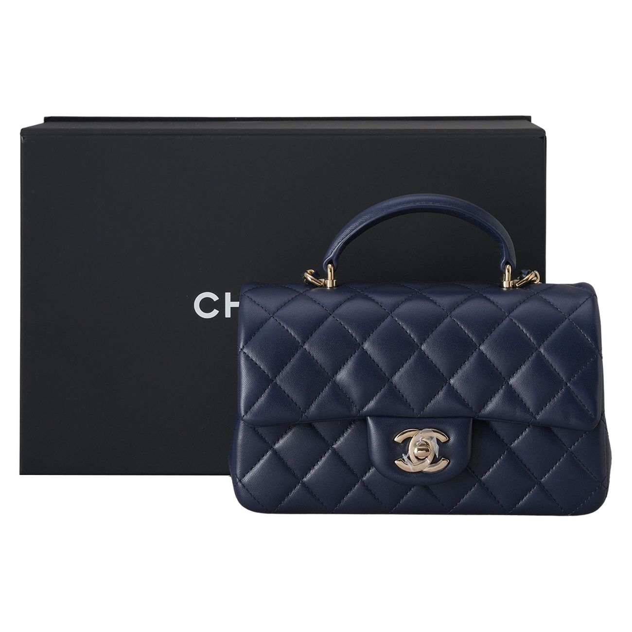 CHANEL(USED)샤넬 램스킨 클래식 뉴미니 탑핸들 체인 크로스백