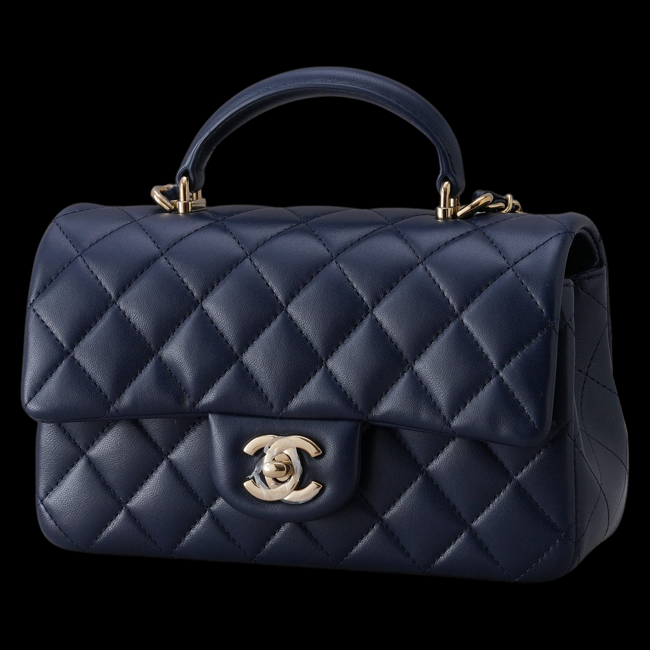 CHANEL(USED)샤넬 램스킨 클래식 뉴미니 탑핸들 체인 크로스백