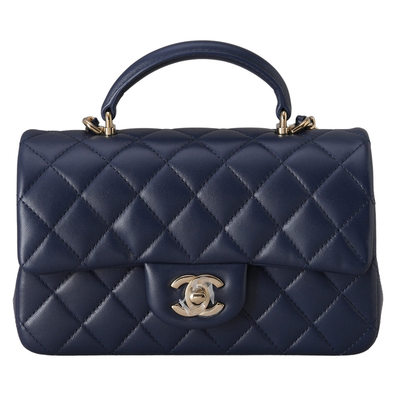 CHANEL(USED)샤넬 램스킨 클래식 뉴미니 탑핸들 체인 크로스백