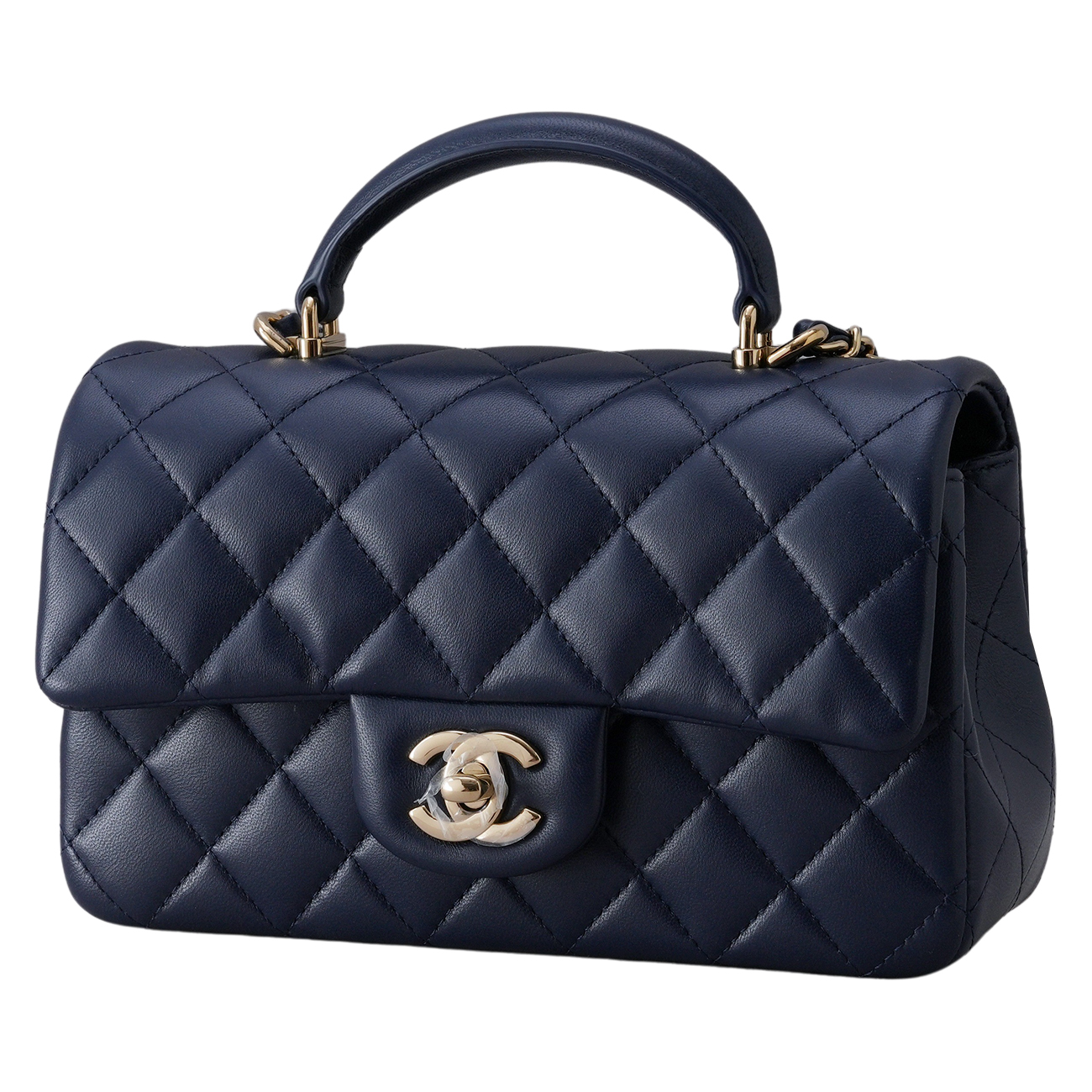 CHANEL(USED)샤넬 램스킨 클래식 뉴미니 탑핸들 체인 크로스백