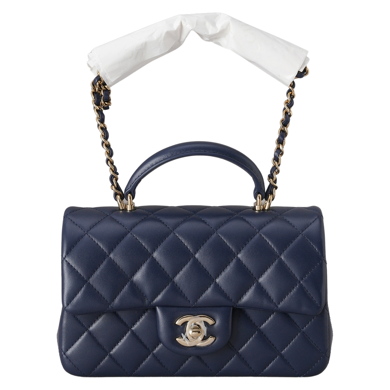 CHANEL(USED)샤넬 램스킨 클래식 뉴미니 탑핸들 체인 크로스백