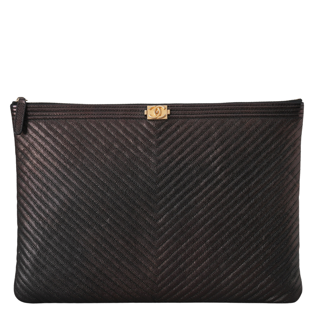 CHANEL(USED)샤넬 쉐브론 캐비어 보이 클러치 라지