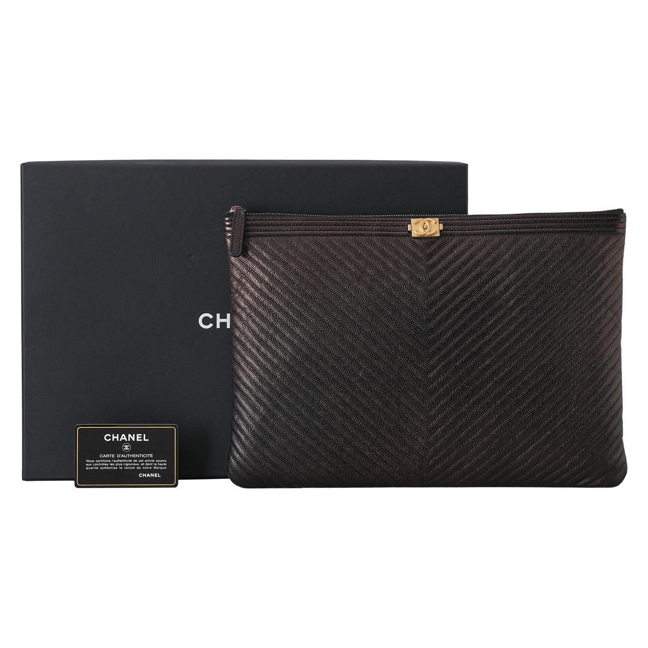 CHANEL(USED)샤넬 쉐브론 캐비어 보이 클러치 라지