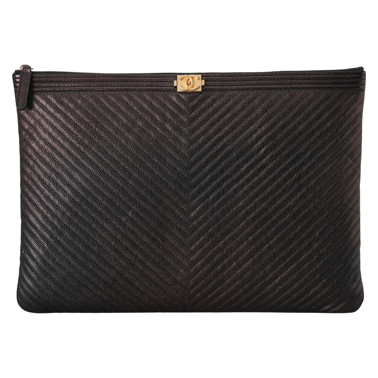 CHANEL(USED)샤넬 쉐브론 캐비어 보이 클러치 라지