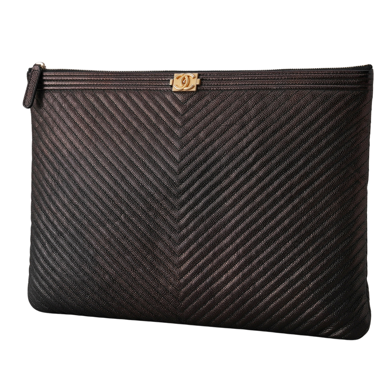 CHANEL(USED)샤넬 쉐브론 캐비어 보이 클러치 라지