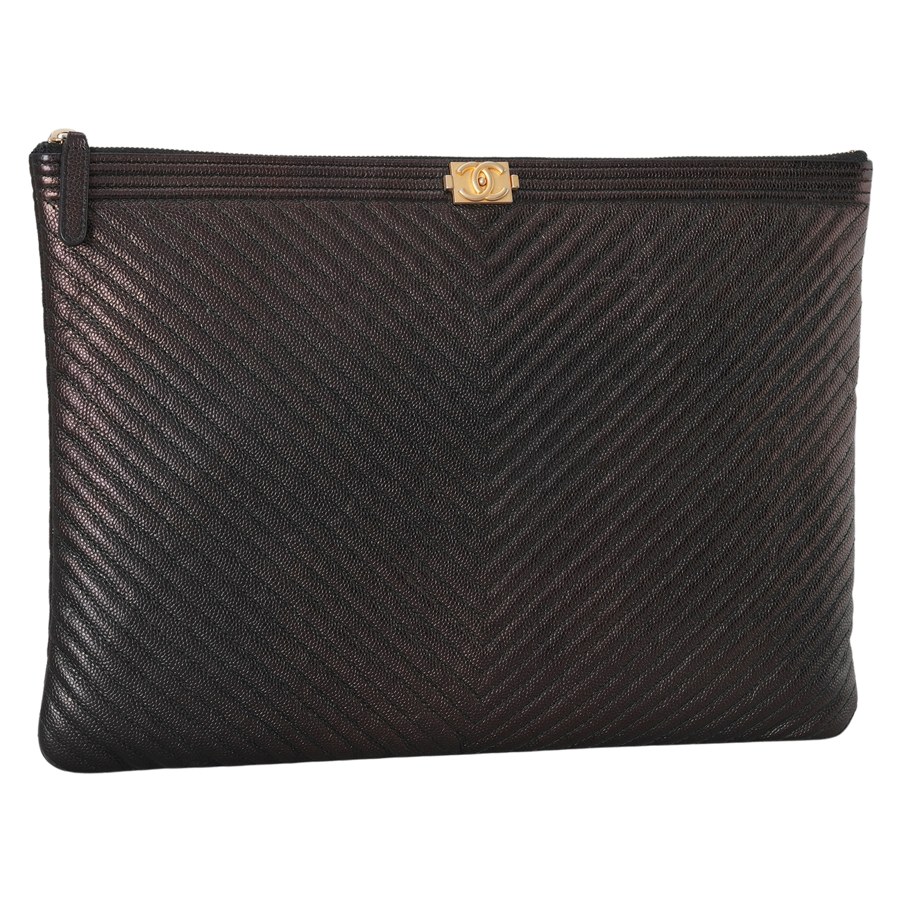 CHANEL(USED)샤넬 쉐브론 캐비어 보이 클러치 라지
