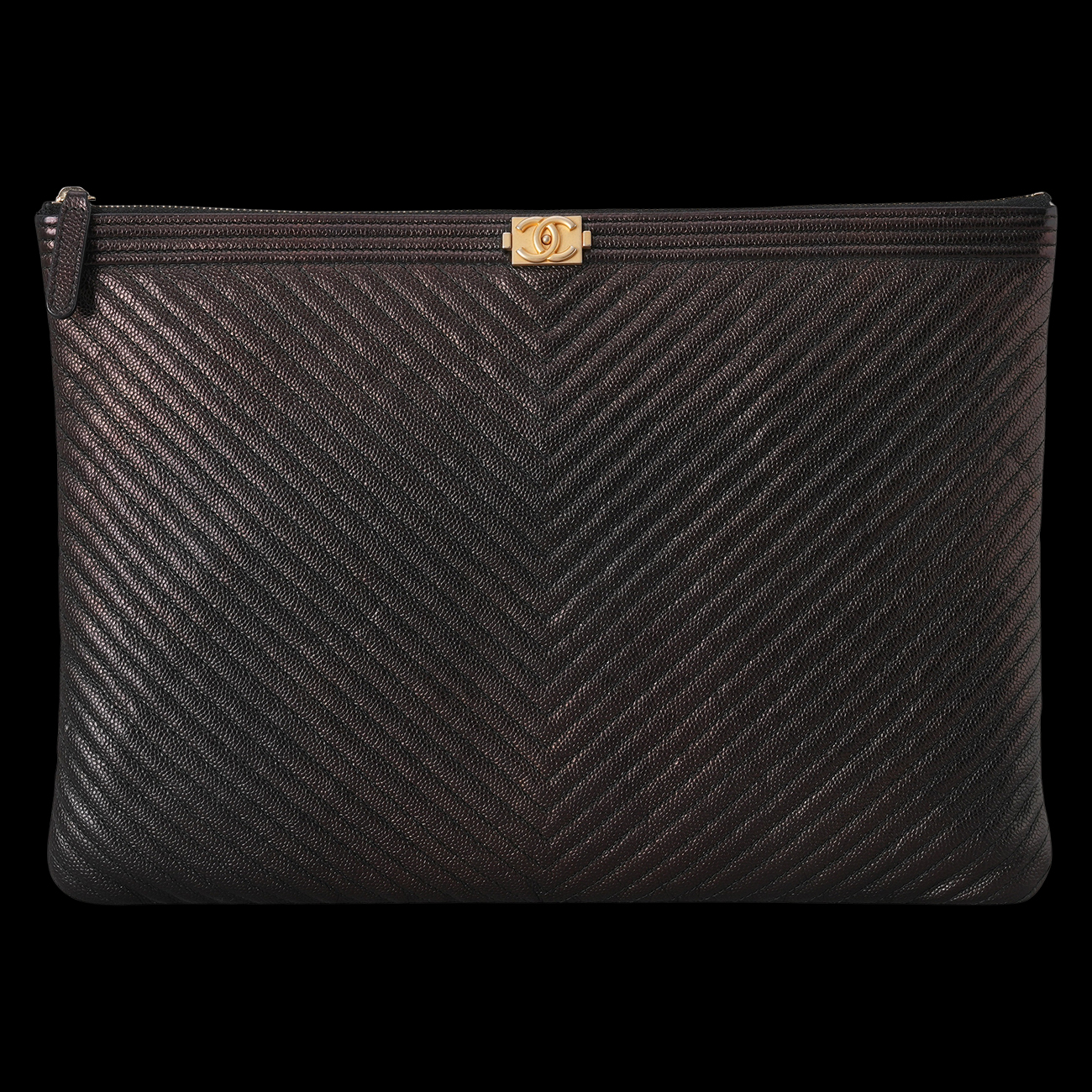 CHANEL(USED)샤넬 쉐브론 캐비어 보이 클러치 라지