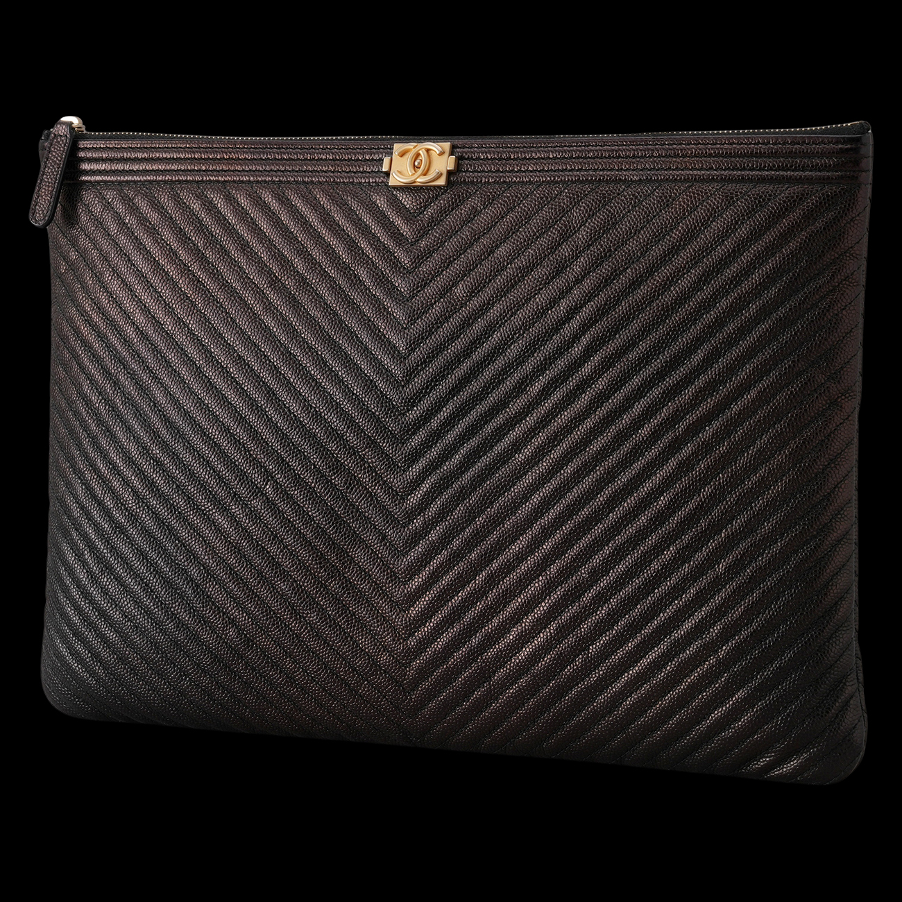 CHANEL(USED)샤넬 쉐브론 캐비어 보이 클러치 라지