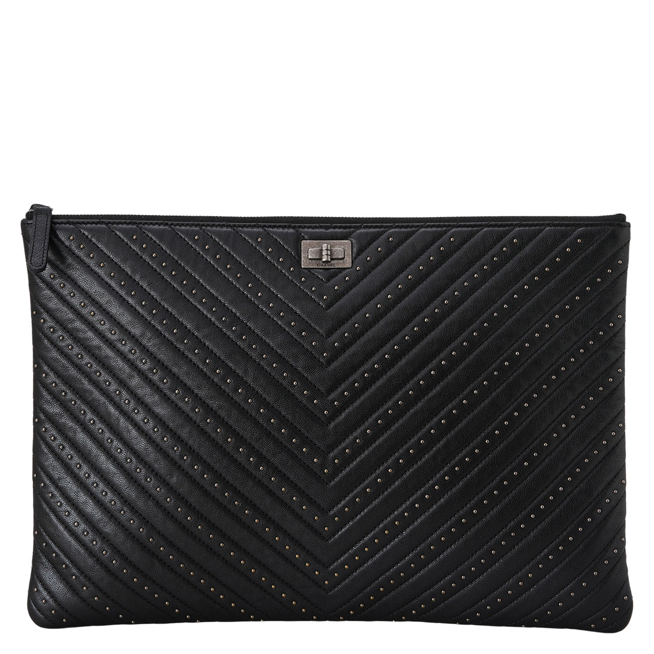 CHANEL(USED)샤넬 2.55 빈티지 닷 쉐브론 클러치 블랙