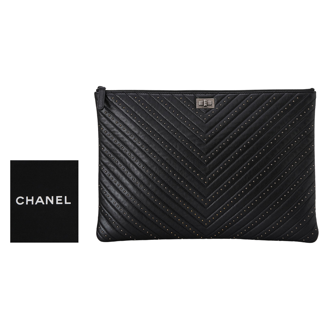 CHANEL(USED)샤넬 2.55 빈티지 닷 쉐브론 클러치 블랙