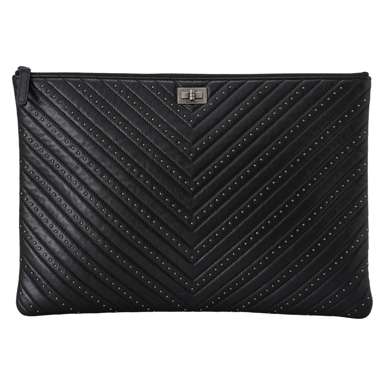 CHANEL(USED)샤넬 2.55 빈티지 닷 쉐브론 클러치 블랙