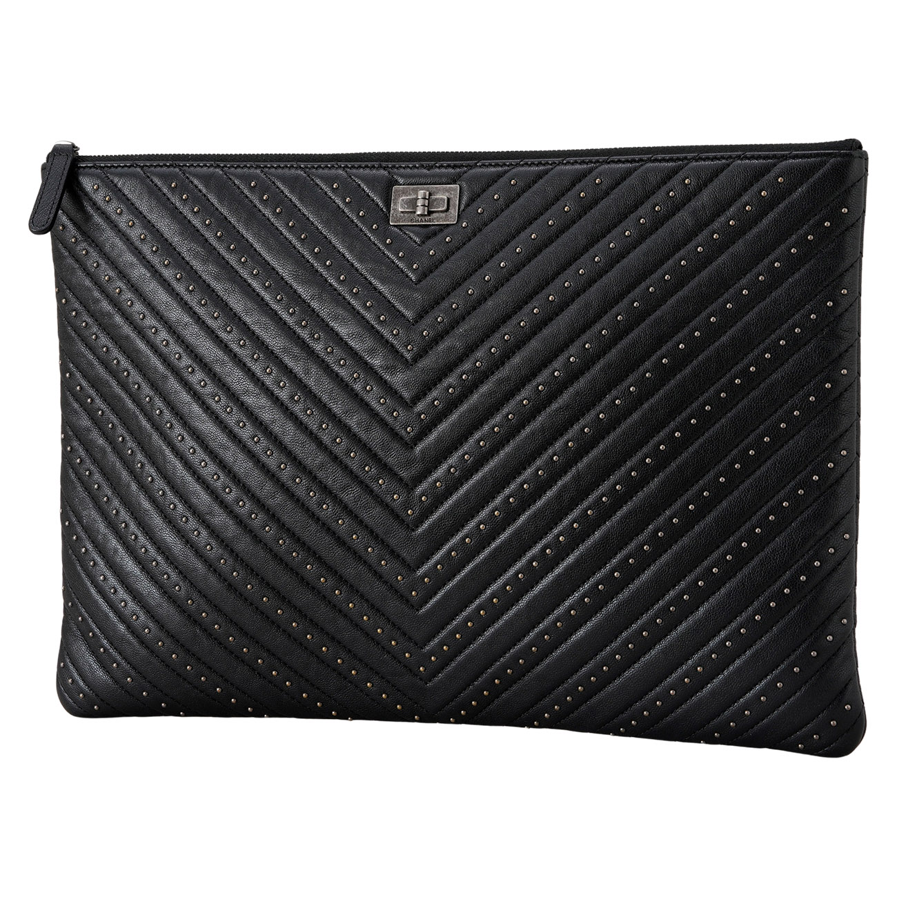 CHANEL(USED)샤넬 2.55 빈티지 닷 쉐브론 클러치 블랙