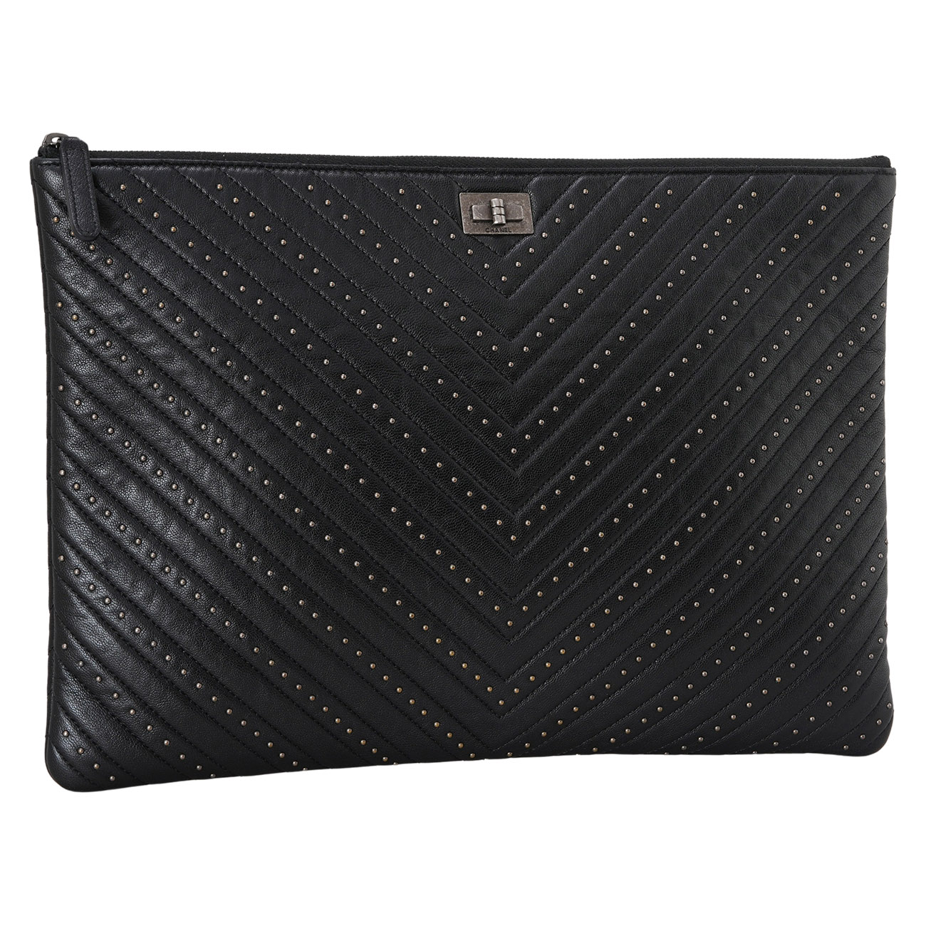 CHANEL(USED)샤넬 2.55 빈티지 닷 쉐브론 클러치 블랙