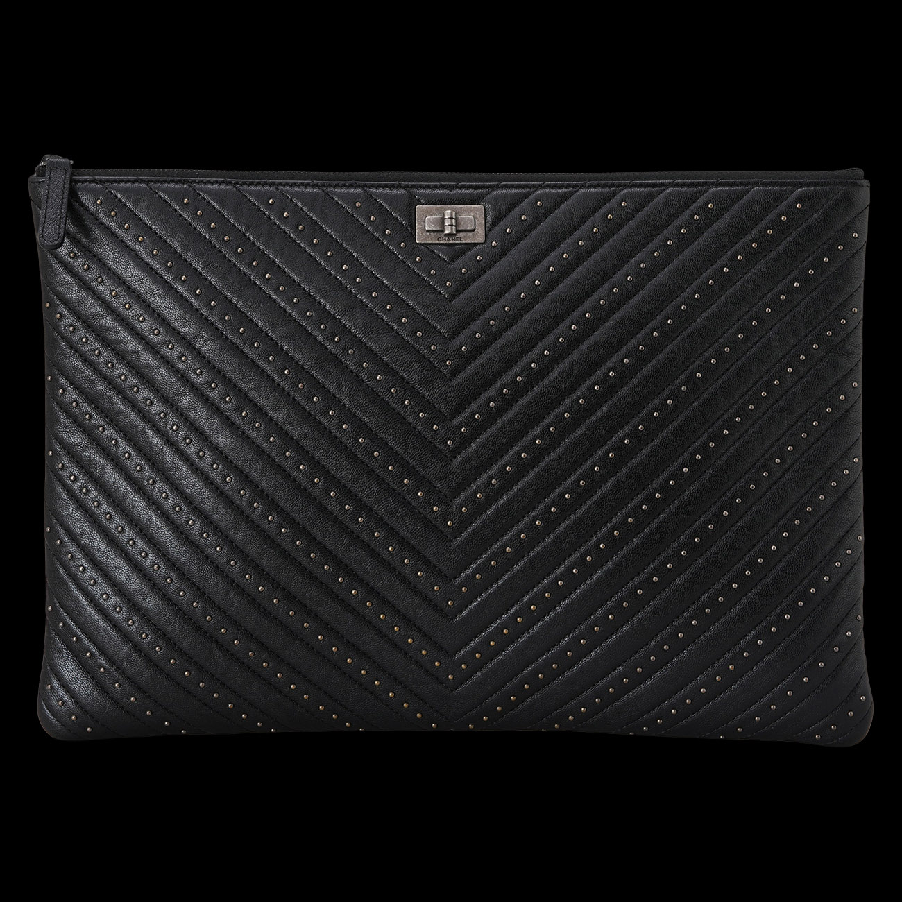 CHANEL(USED)샤넬 2.55 빈티지 닷 쉐브론 클러치 블랙