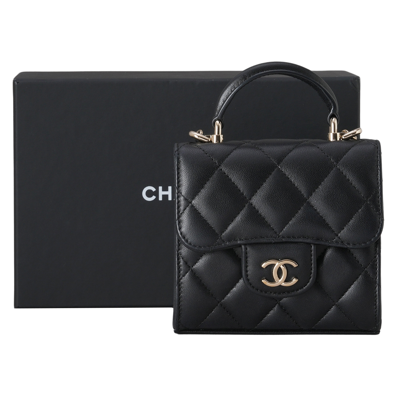 CHANEL(USED)샤넬 AP2682 탑핸들 미니 램스킨 체인 크로스백