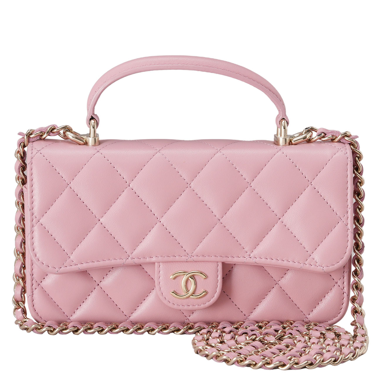 CHANEL(USED)샤넬 CC로고 램스킨 탑핸들 체인 숄더백