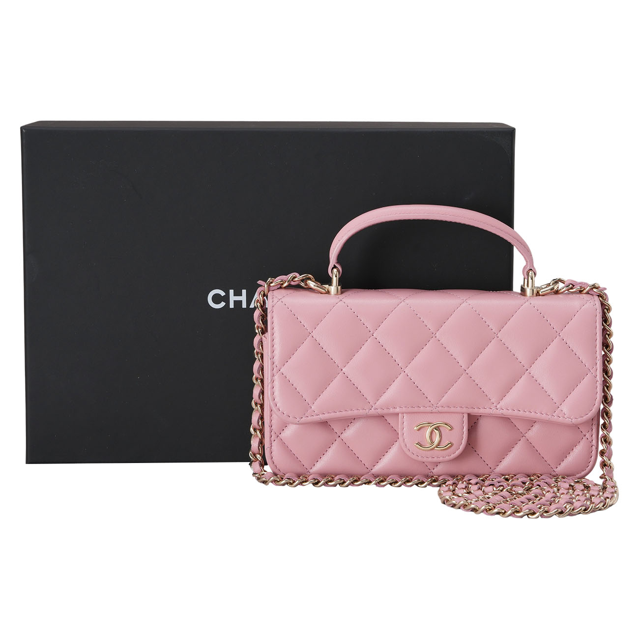 CHANEL(USED)샤넬 CC로고 램스킨 탑핸들 체인 숄더백