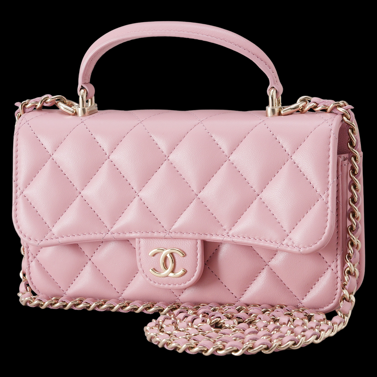 CHANEL(USED)샤넬 CC로고 램스킨 탑핸들 체인 숄더백