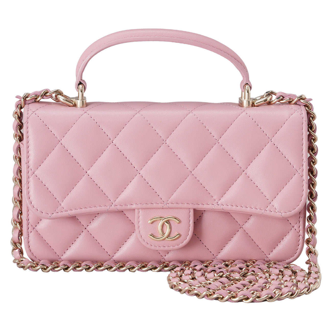 CHANEL(USED)샤넬 CC로고 램스킨 탑핸들 체인 숄더백