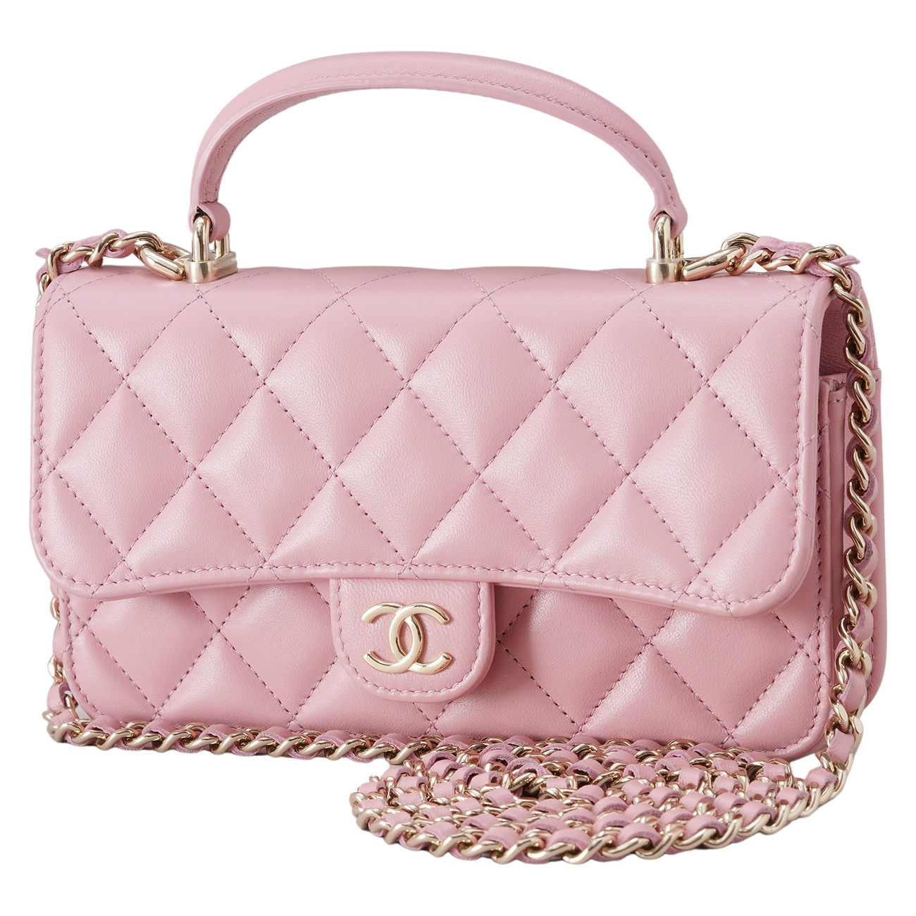 CHANEL(USED)샤넬 CC로고 램스킨 탑핸들 체인 숄더백