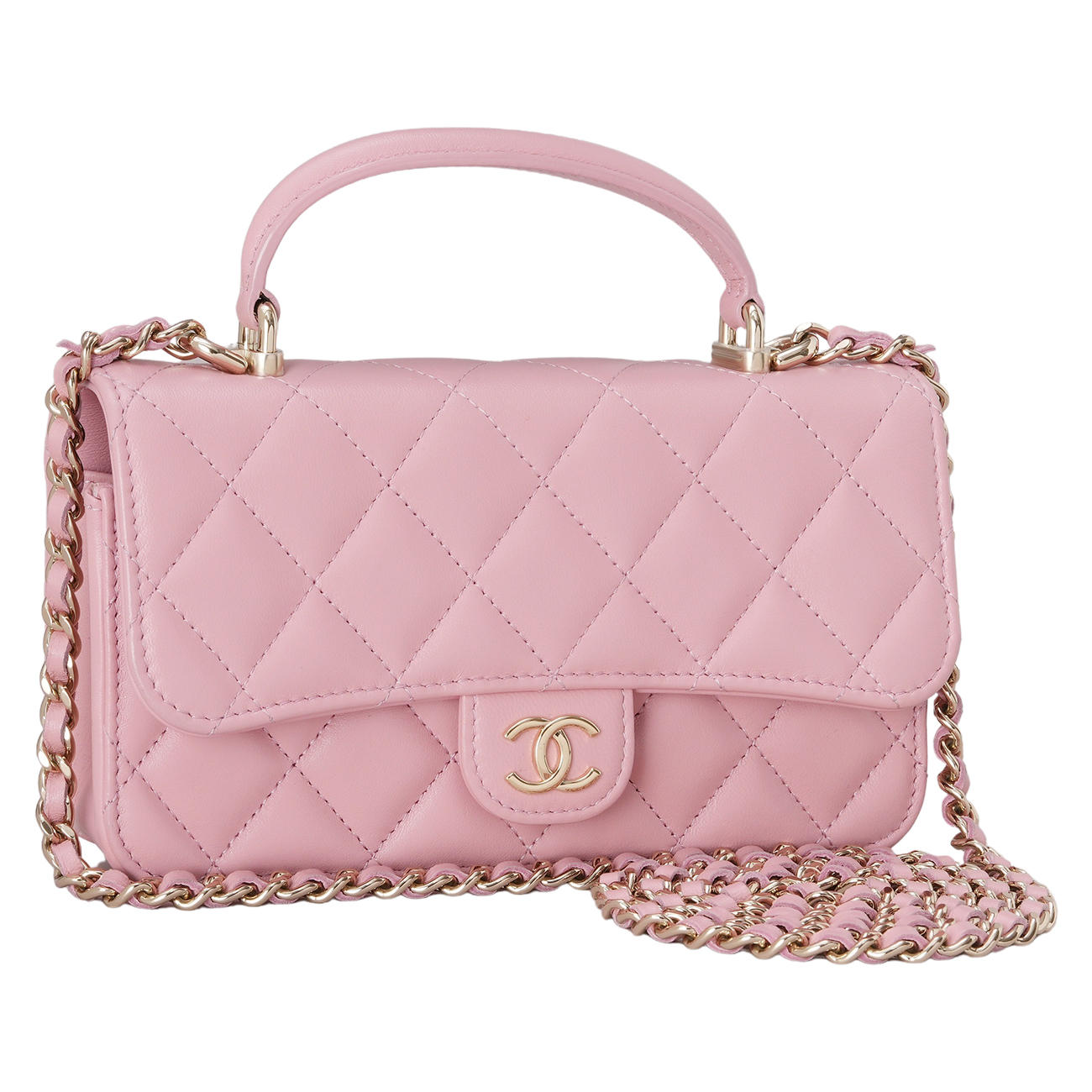 CHANEL(USED)샤넬 CC로고 램스킨 탑핸들 체인 숄더백
