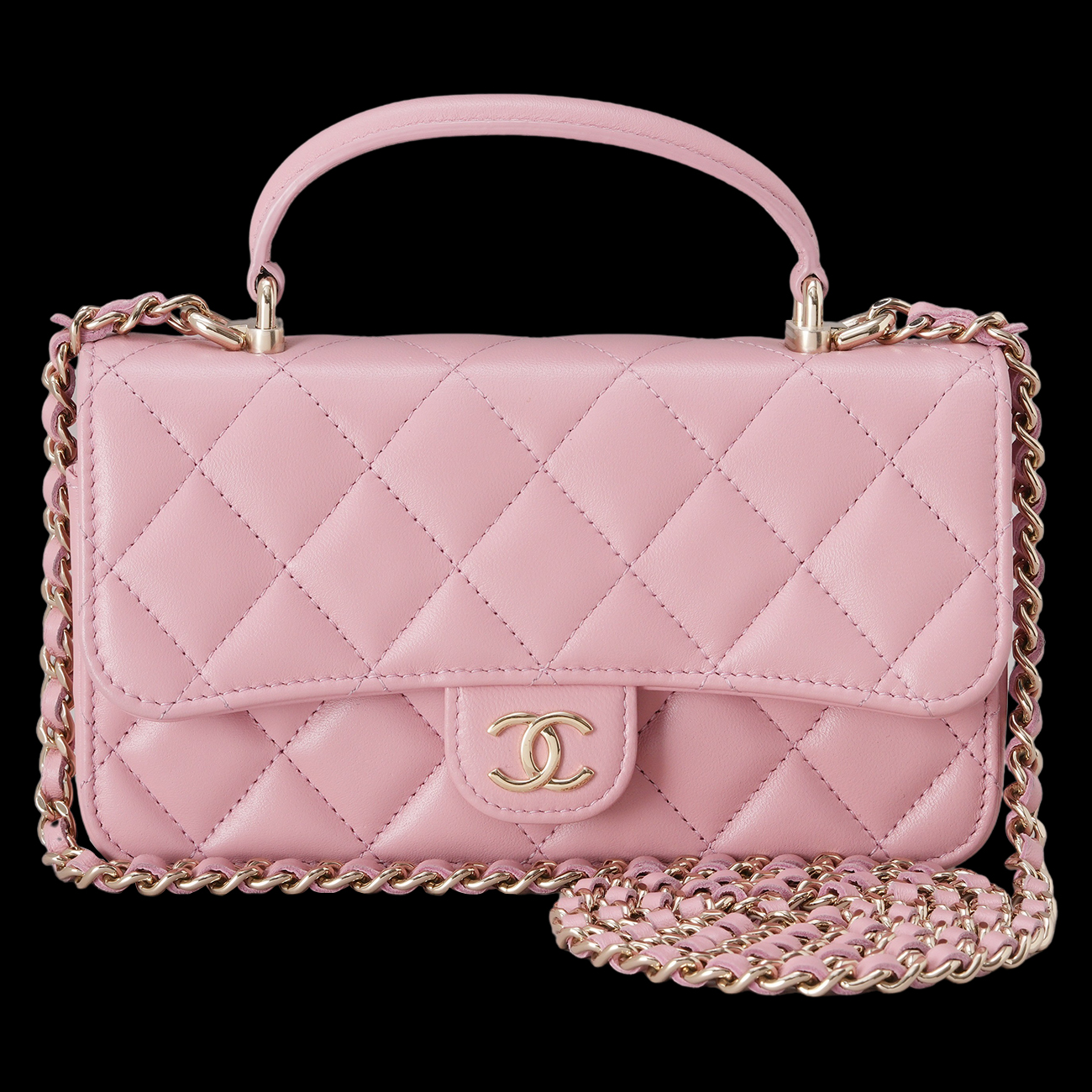 CHANEL(USED)샤넬 CC로고 램스킨 탑핸들 체인 숄더백