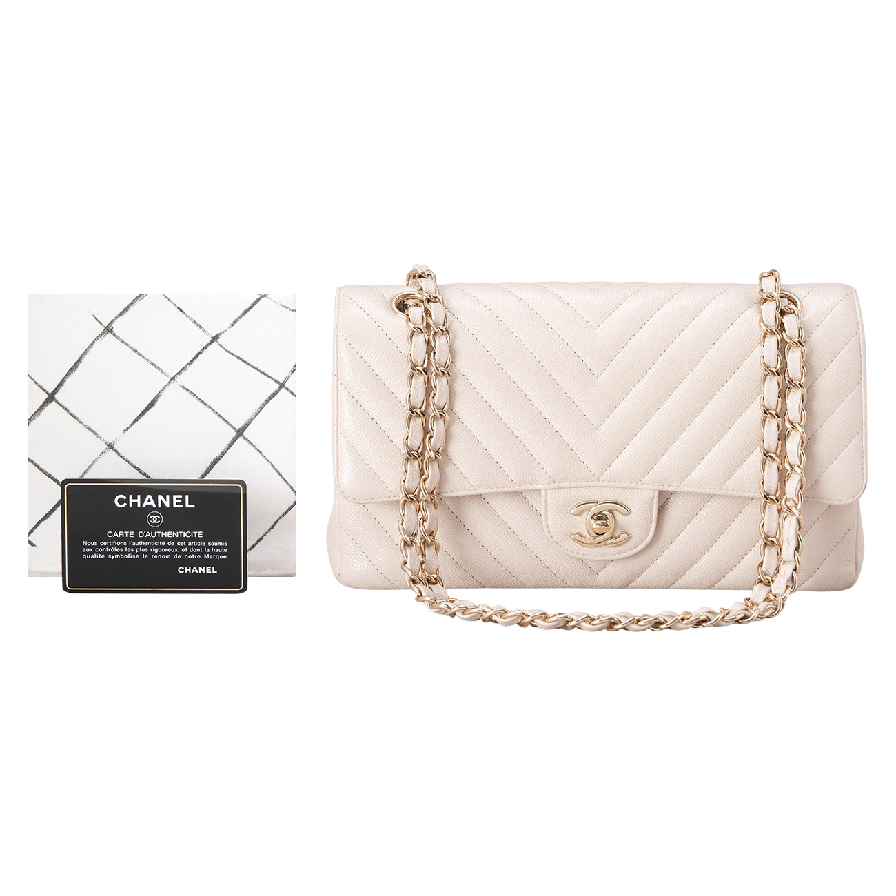 CHANEL(USED)샤넬 쉐브론 캐비어 클래식 미듐 플랩백