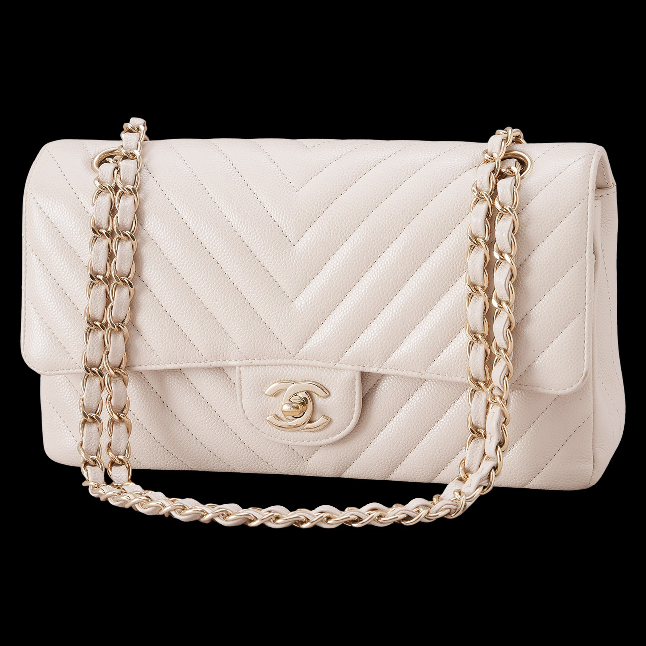 CHANEL(USED)샤넬 쉐브론 캐비어 클래식 미듐 플랩백