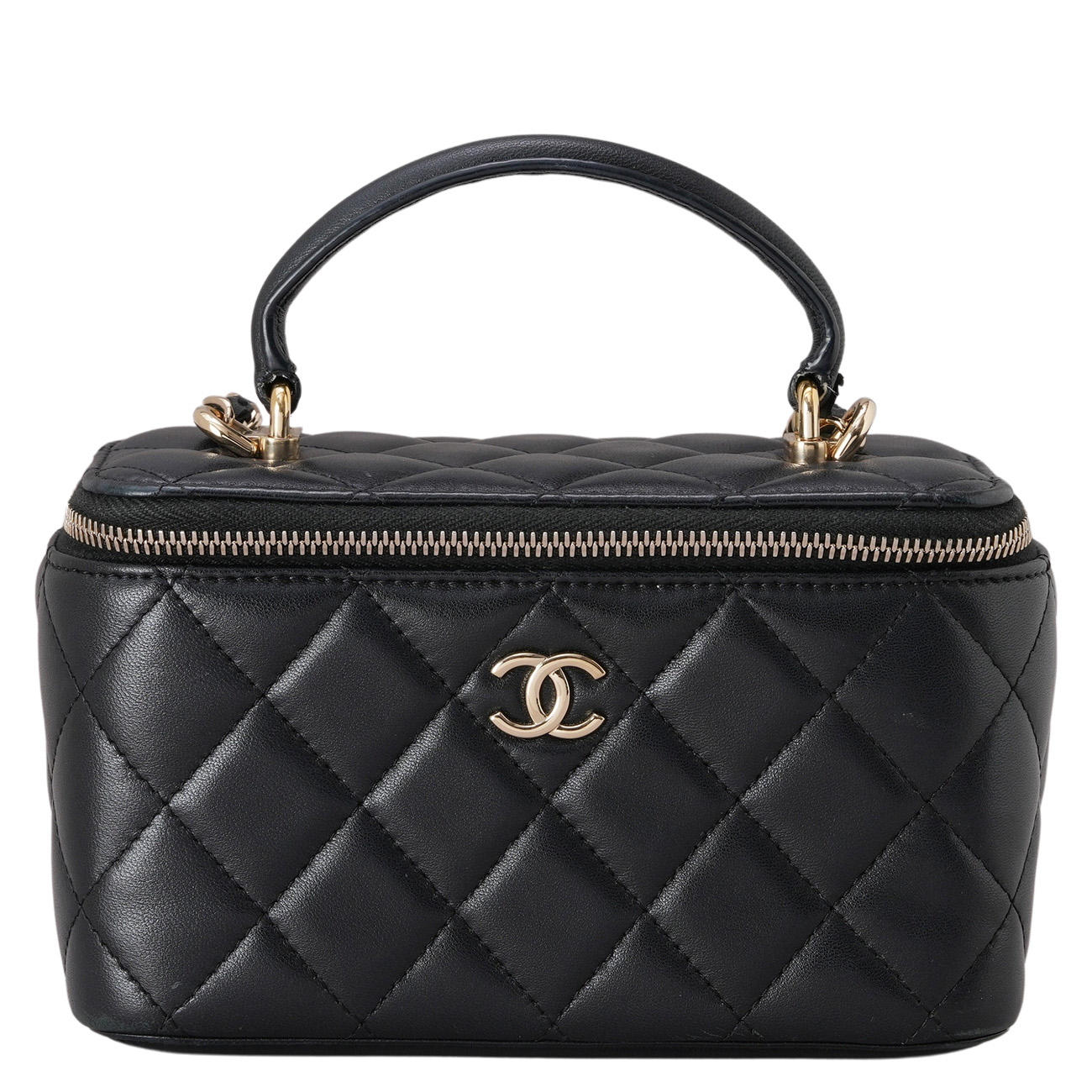 CHANEL(USED)샤넬 CC로고 램스킨 탑핸들 베니티