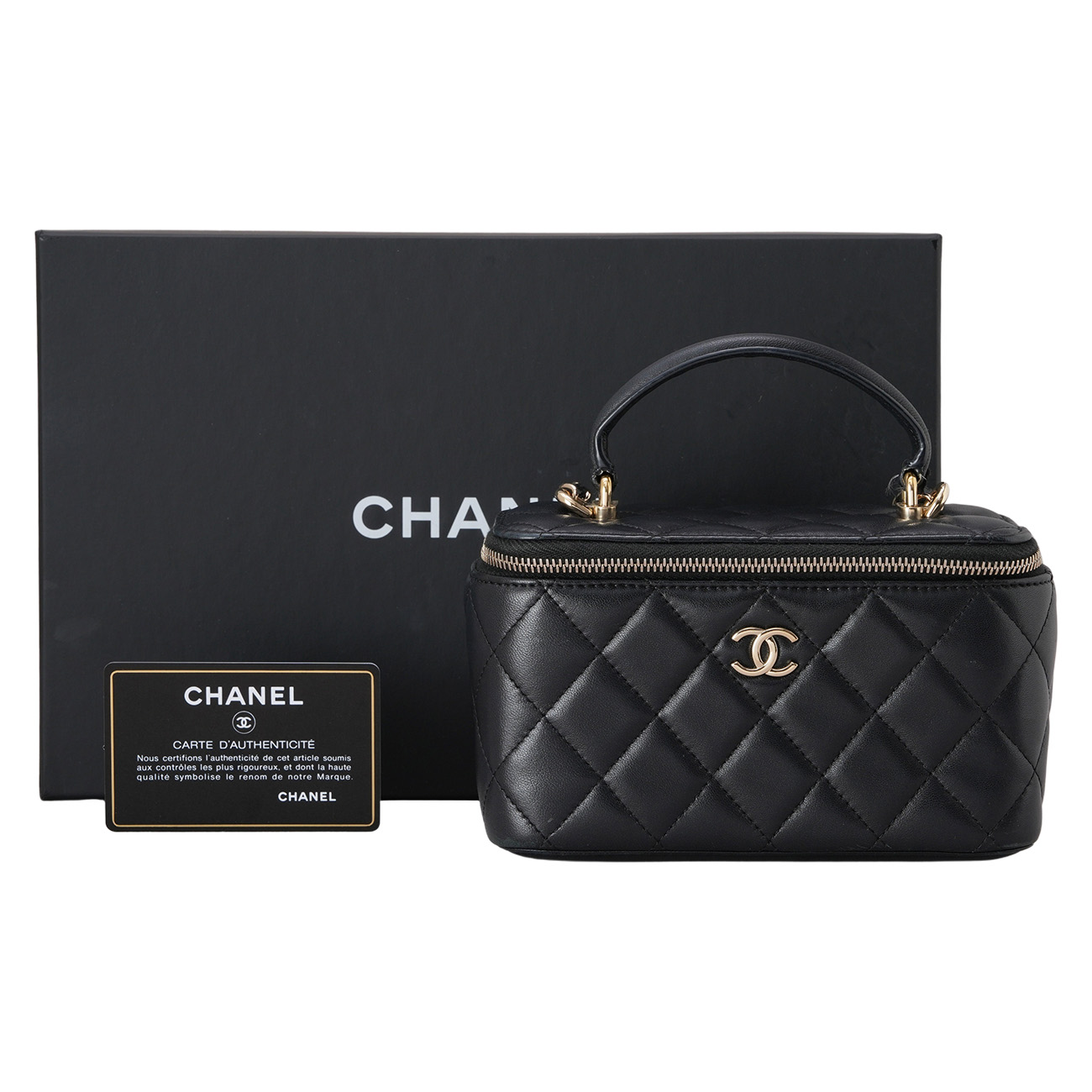 CHANEL(USED)샤넬 CC로고 램스킨 탑핸들 베니티