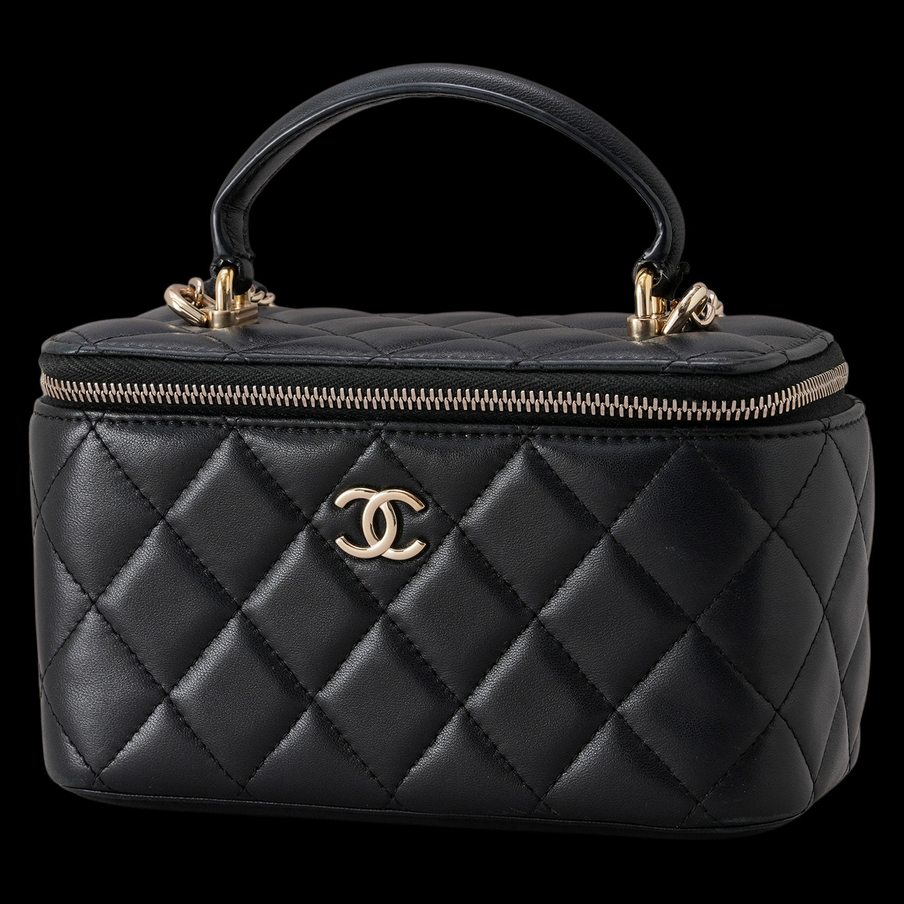 CHANEL(USED)샤넬 CC로고 램스킨 탑핸들 베니티