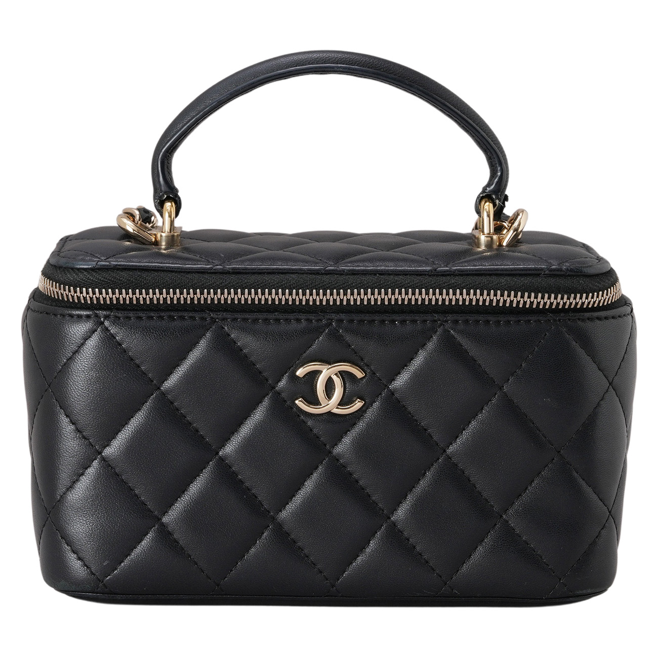 CHANEL(USED)샤넬 CC로고 램스킨 탑핸들 베니티