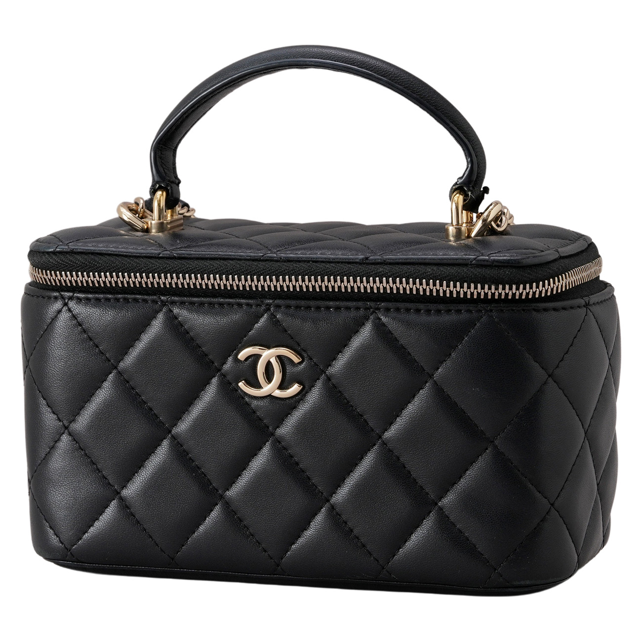 CHANEL(USED)샤넬 CC로고 램스킨 탑핸들 베니티