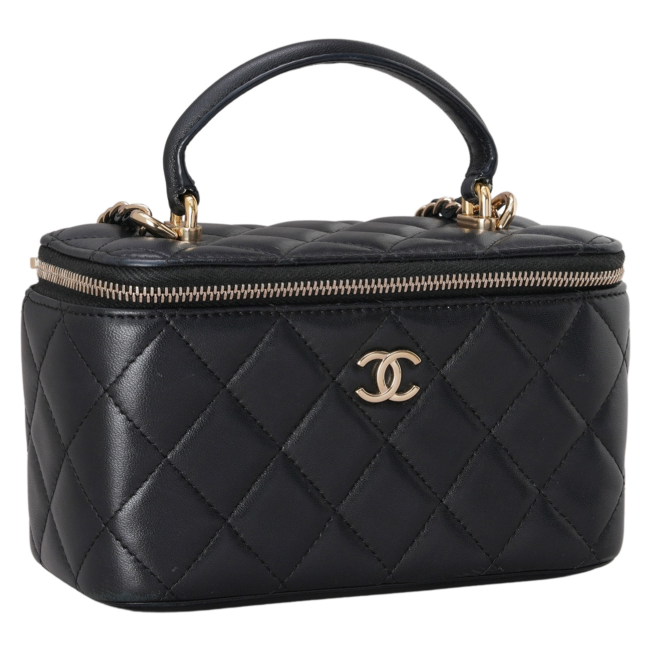 CHANEL(USED)샤넬 CC로고 램스킨 탑핸들 베니티
