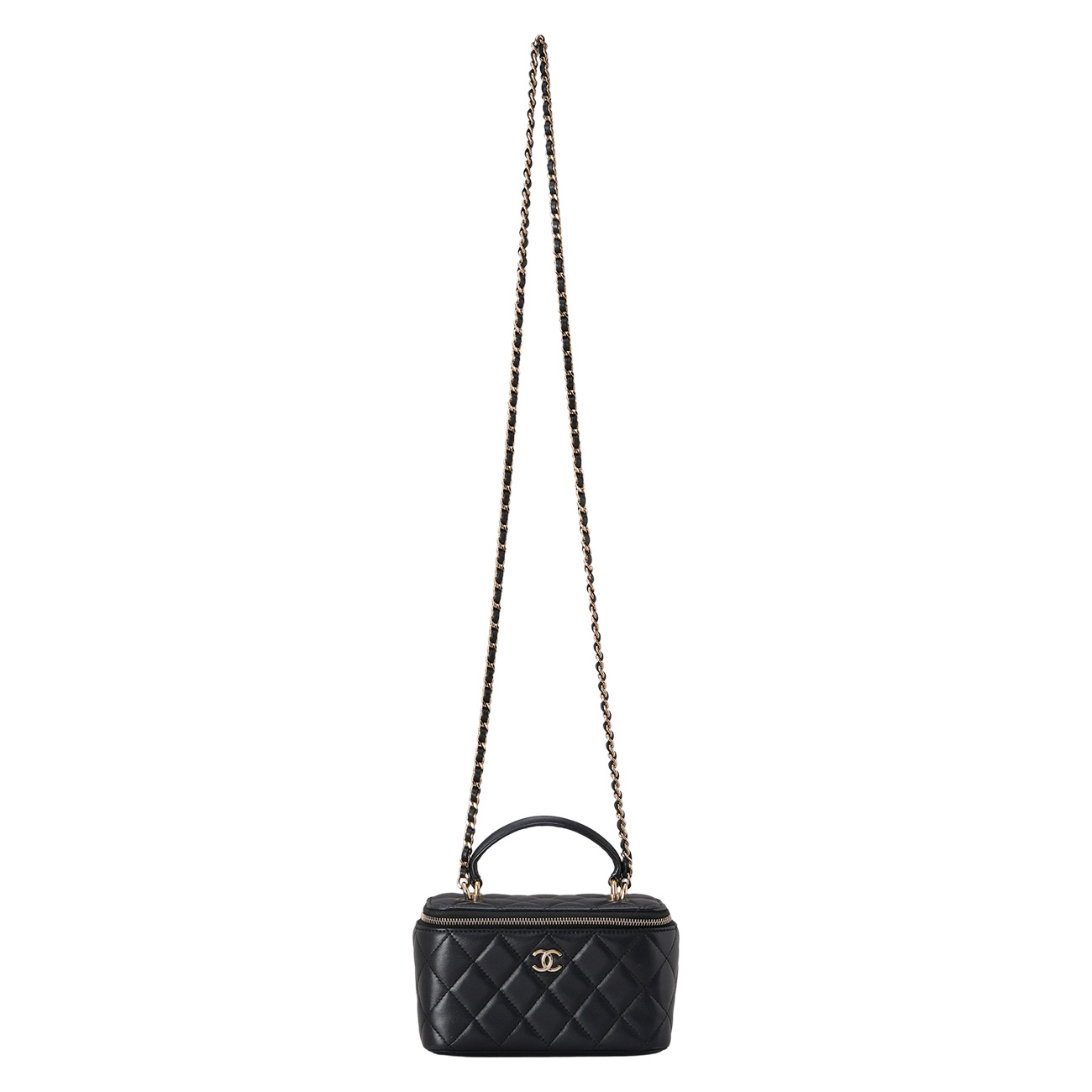 CHANEL(USED)샤넬 CC로고 램스킨 탑핸들 베니티