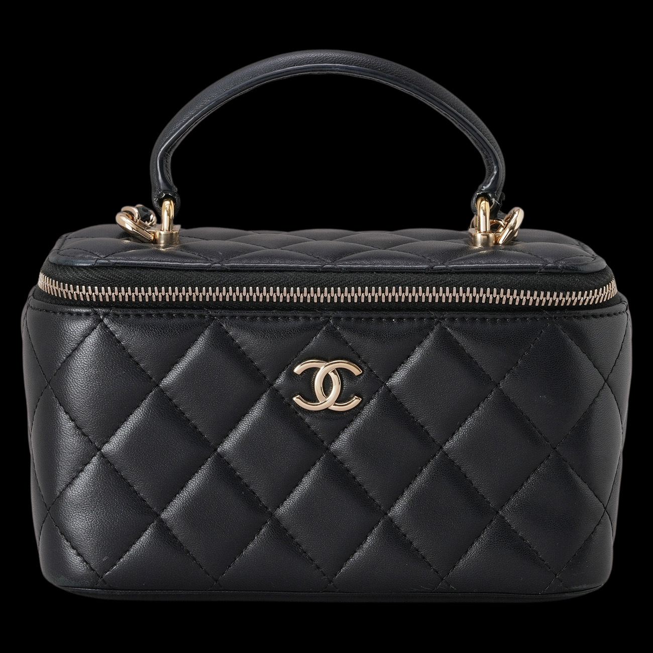 CHANEL(USED)샤넬 CC로고 램스킨 탑핸들 베니티