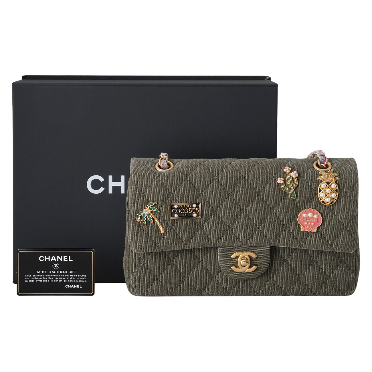 CHANEL(USED)샤넬 A01112 시즌 패브릭 클래식 미듐 플랩백